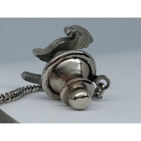 Vintage Ski Theme Silver Tie Tack with Chain, Vintage Men's Accesories - Picture 6 of 9